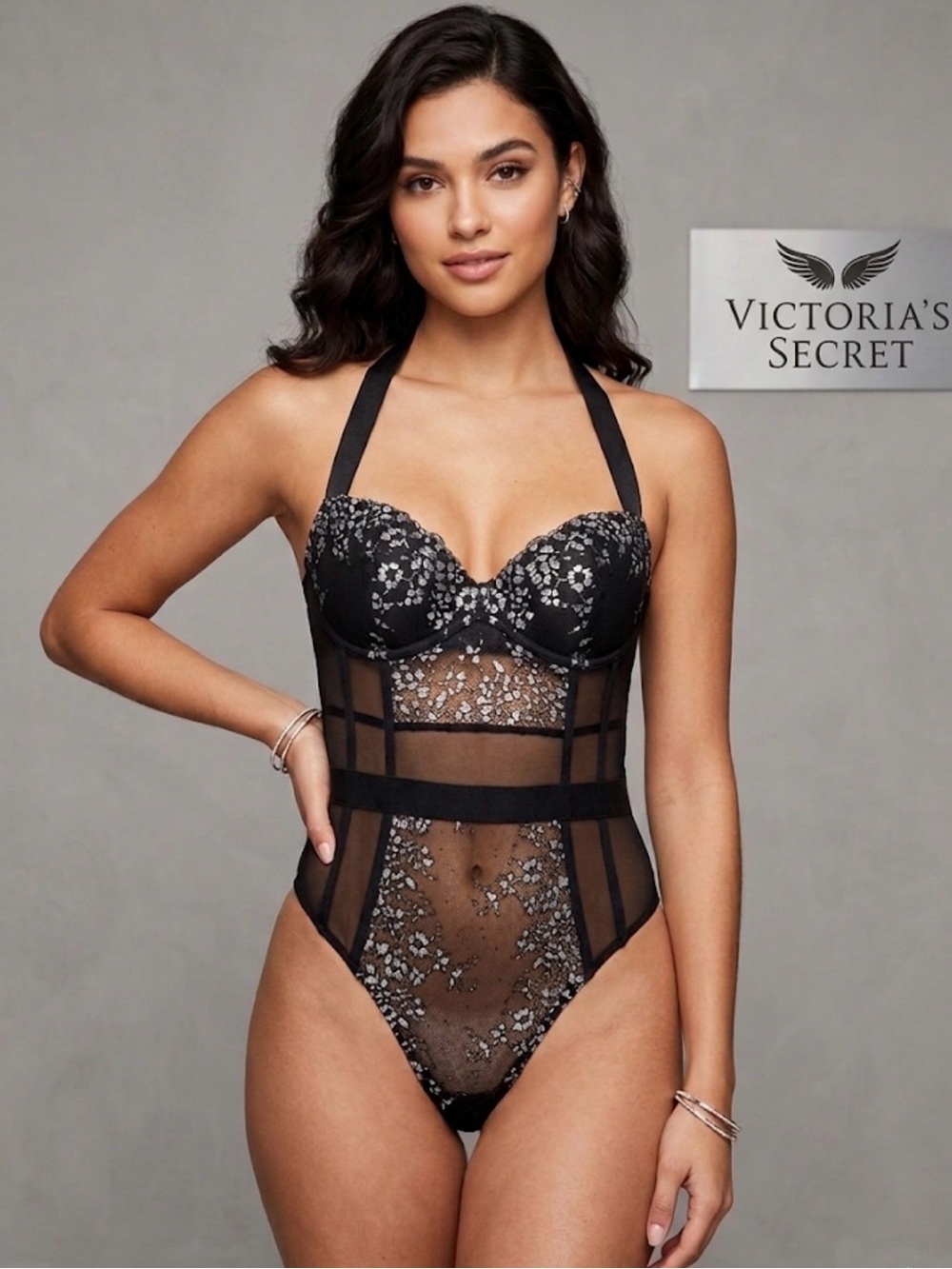 Victoria's Secret Sexy black silver wicked corset Sz 32B